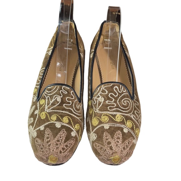 Velvet Road Brown Tan Gold Embroidered Ballet Flats womens shoes size 7.5 - Picture 2 of 15